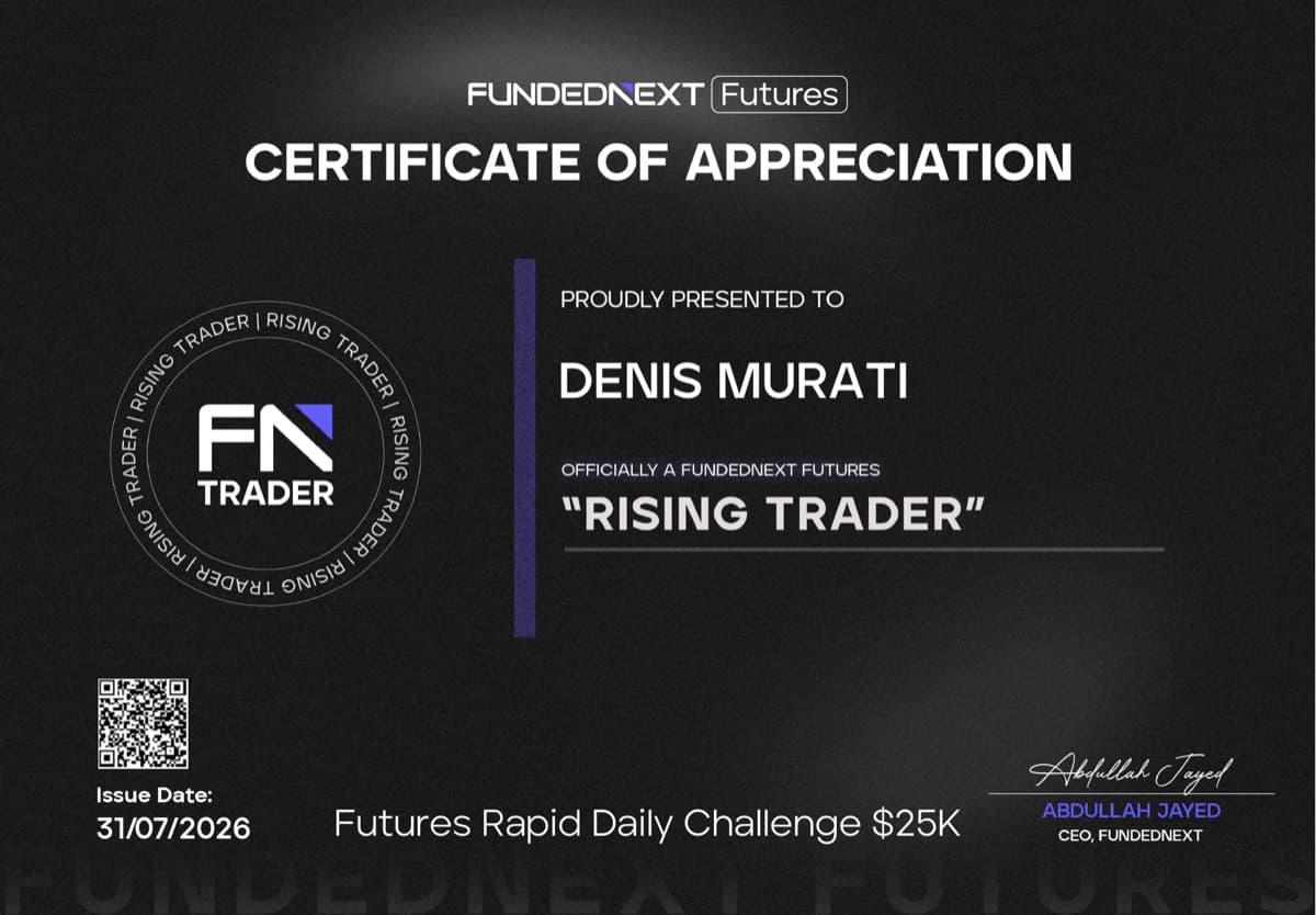 Denis Murati — FundedNext Futures Rising Trader, $25K certificate