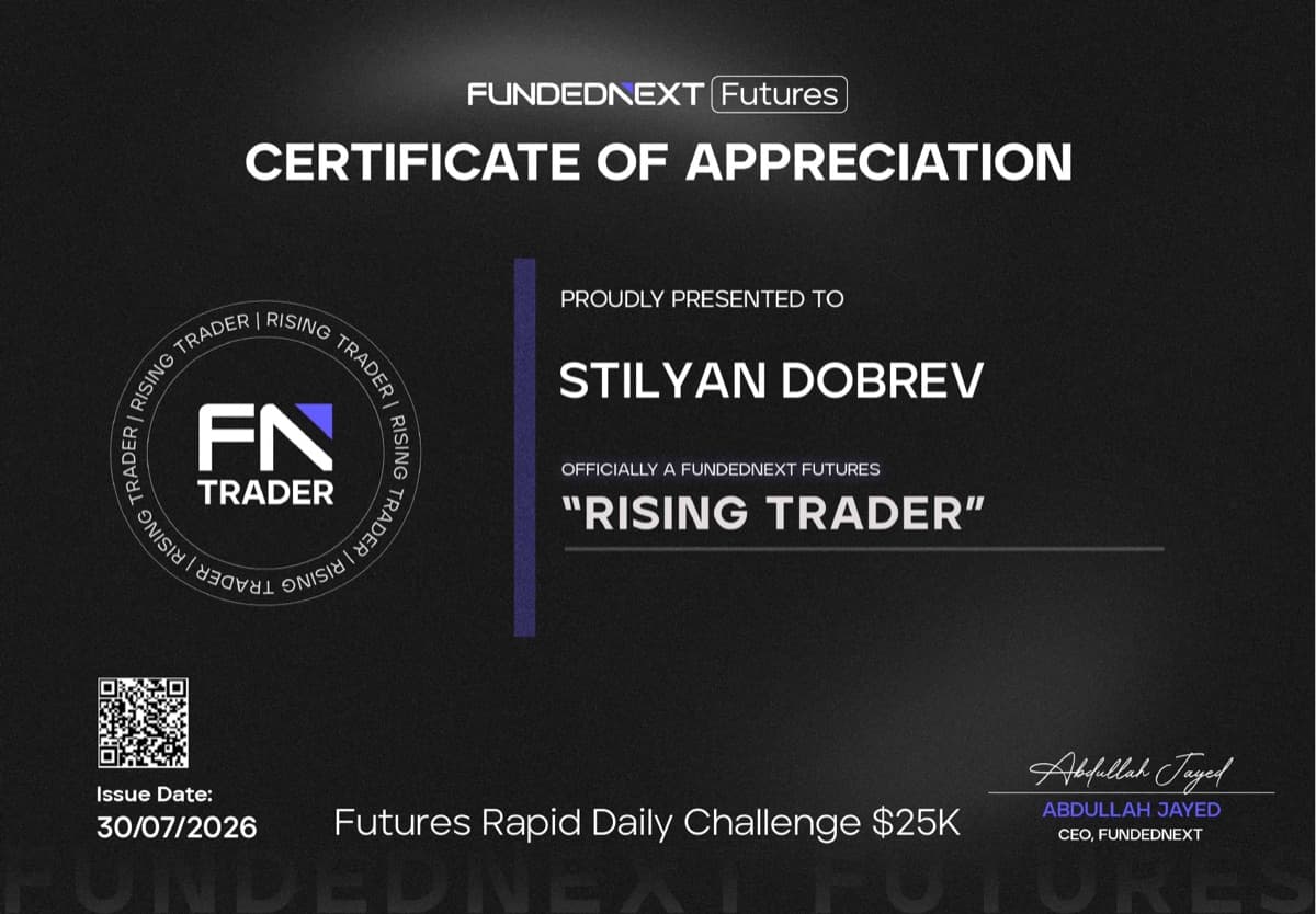 Stilyan Dobrev — FundedNext Futures Rising Trader certificate